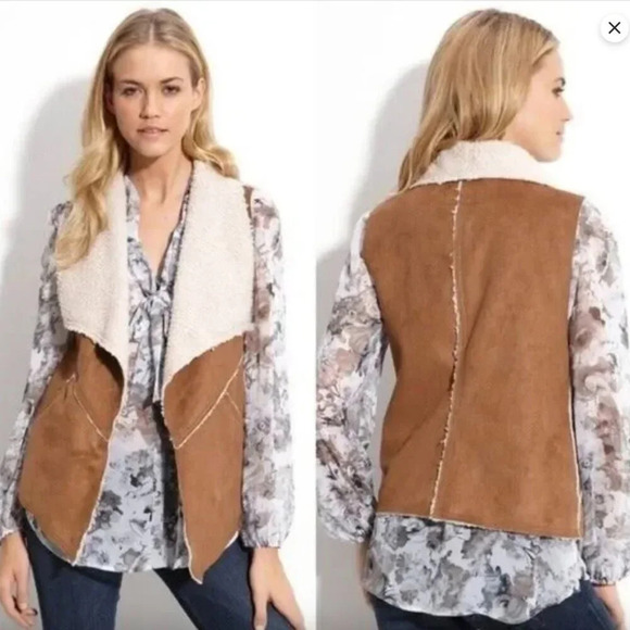 Sanctuary Faux Suede Sherpa Shearling Open Vest Boho Western Size Small Festival - Picture 1 of 10